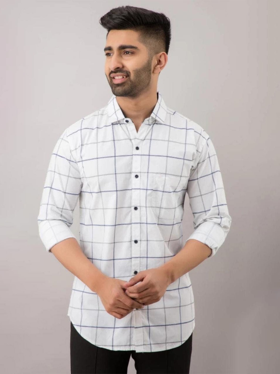 

Tap in Standard Slim Fit Windowpane Checked Cotton Casual Shirt, White