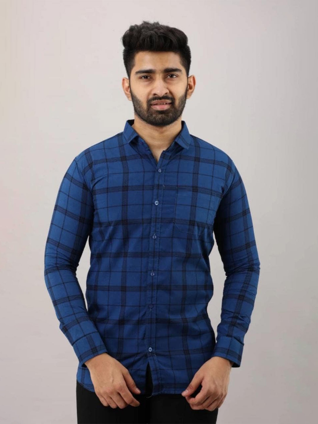 

Tap in Standard Slim Fit Tartan Checked Cotton Casual Shirt, Blue