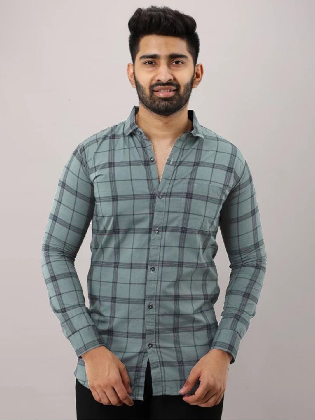 

Tap in Standard Slim Fit Tartan Checked Cotton Casual Shirt, Grey