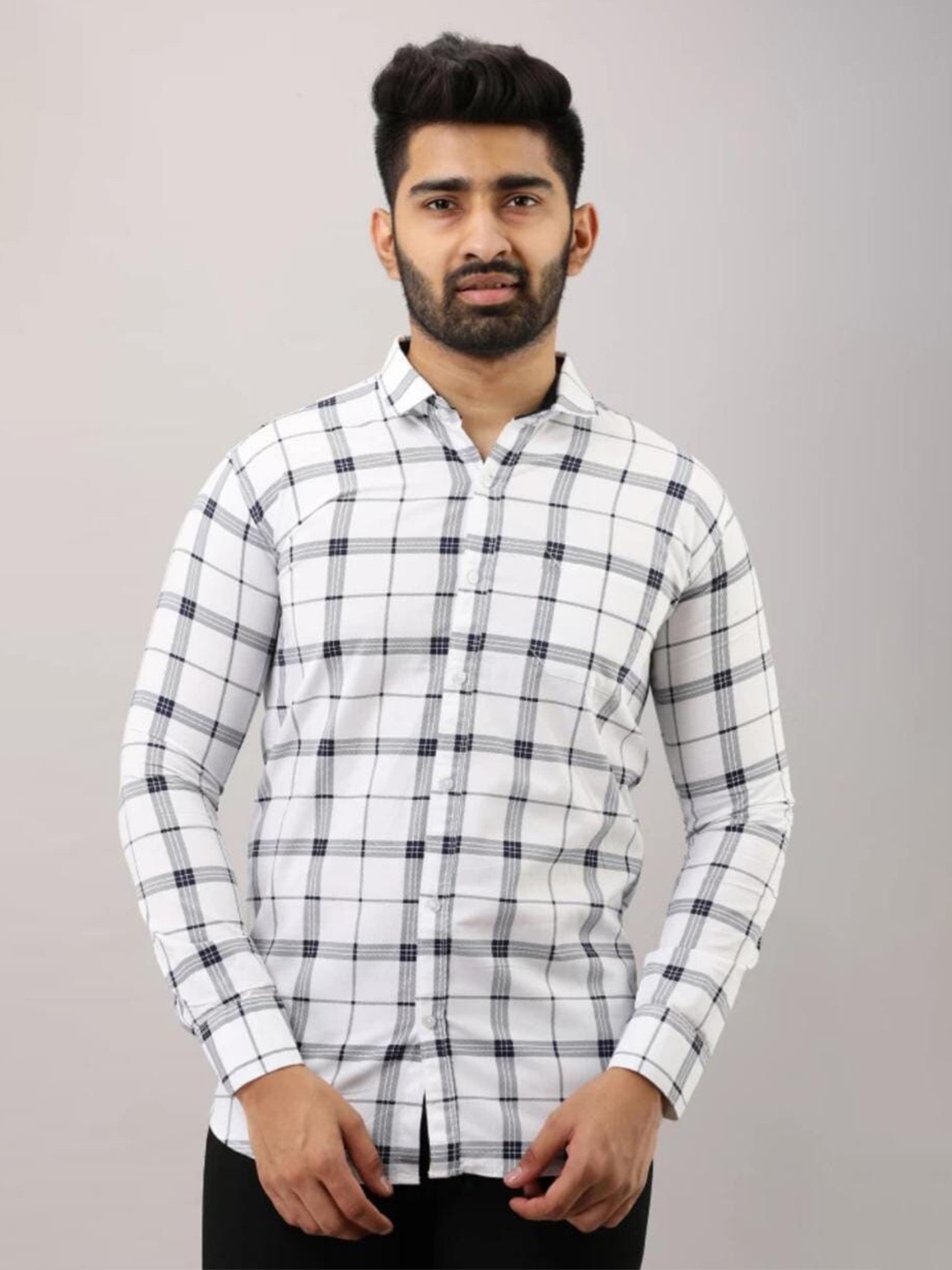

Tap in Standard Slim Fit Opaque Checked Cotton Casual Shirt, White
