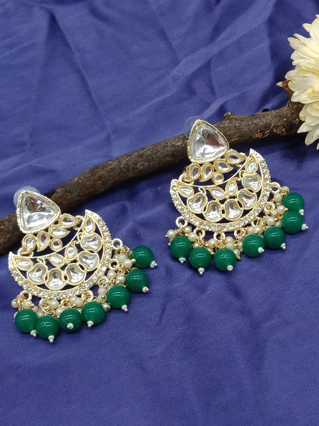 

AASHISH IMITATION Gold-Plated Kundan Studded & Beaded Contemporary Drop Earrings
