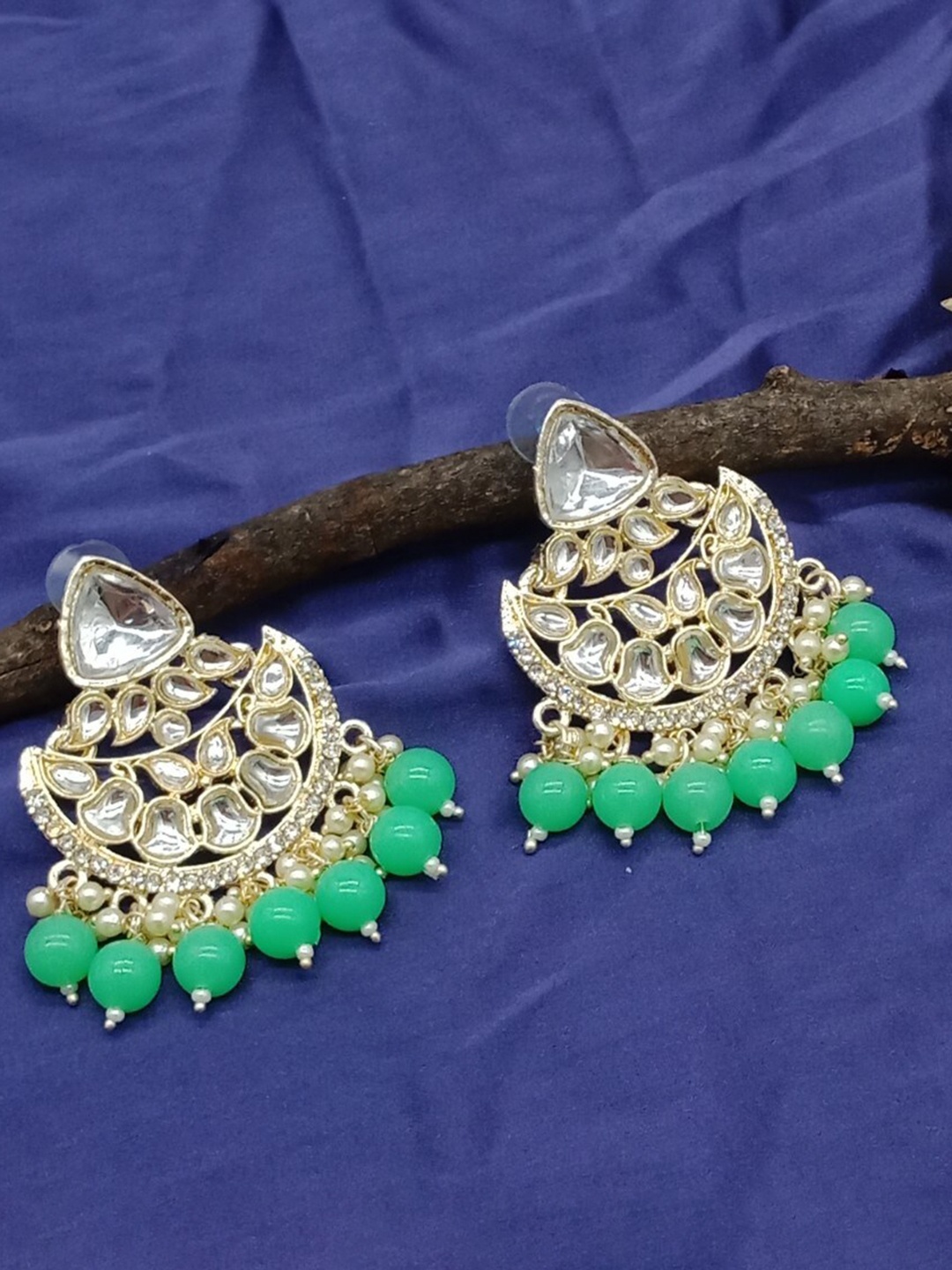 

AASHISH IMITATION Gold-Plated Kundan Studded & Beaded Contemporary Drop Earrings