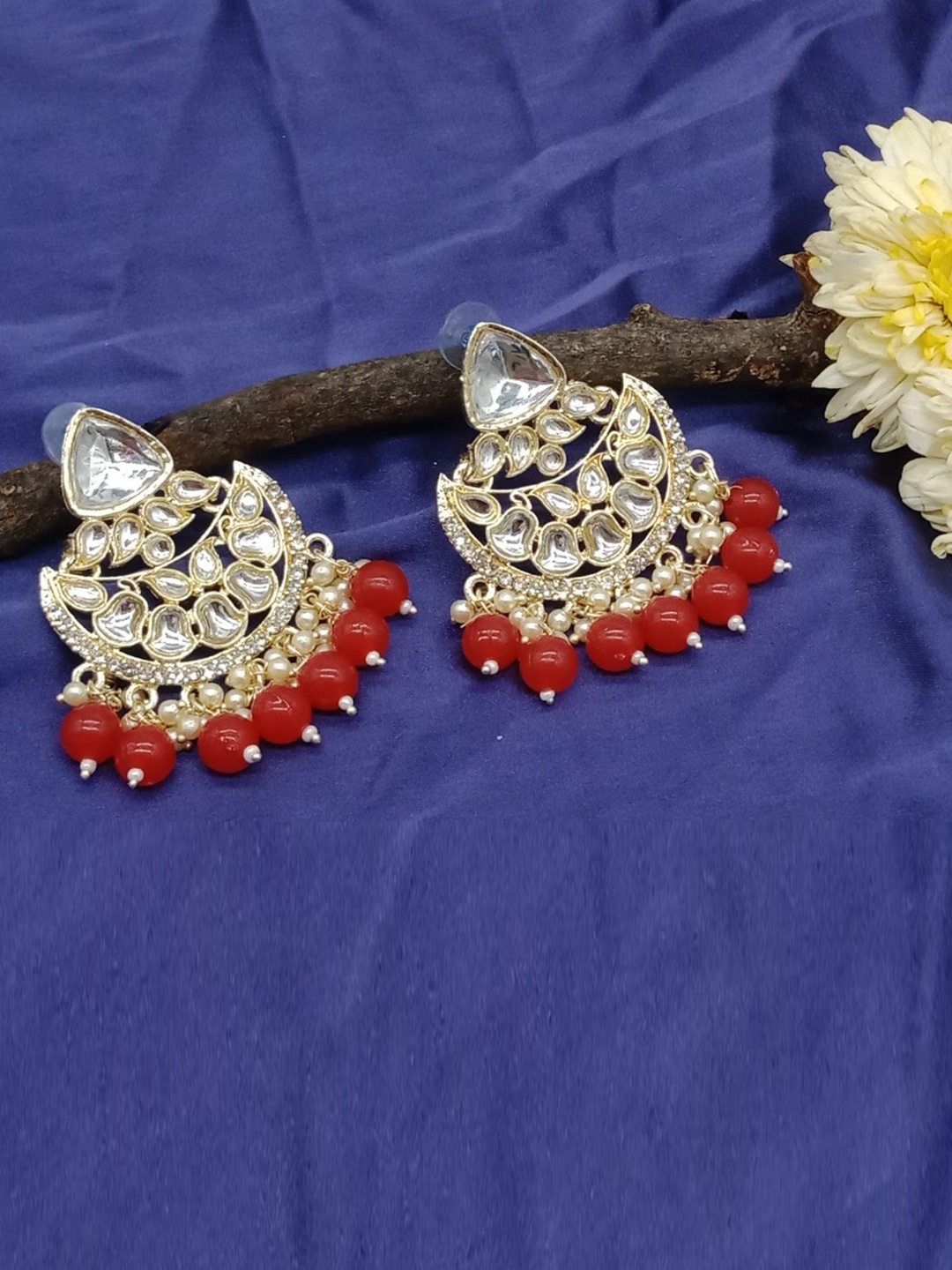 

AASHISH IMITATION Contemporary Drop Earrings, Red