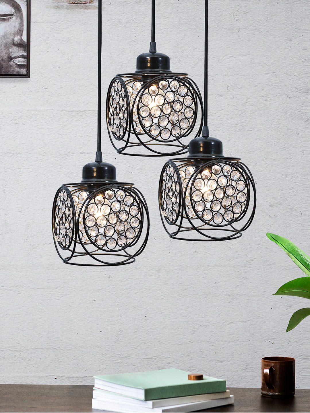 

Homesake Black Textured 3-Lights Round Cluster Chandelier Hanging Pendant Lamp