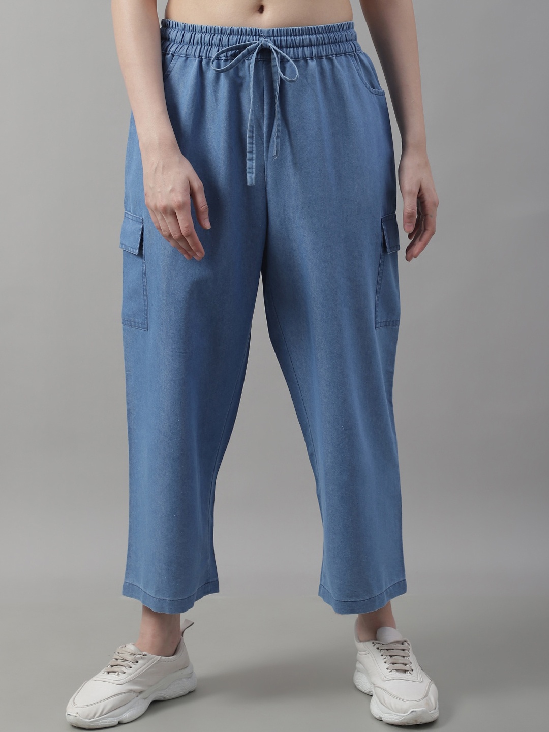 

GRACIT Women Smart Straight Fit Culottes Denim Cotton Trousers, Blue