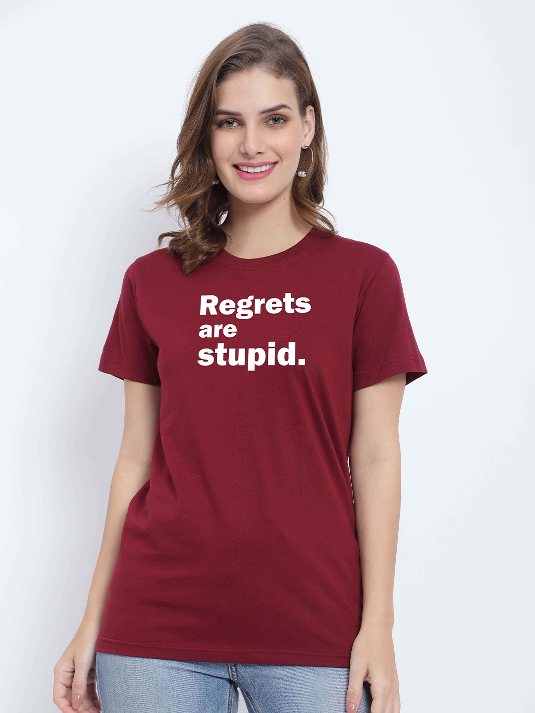 T-SHIRT TRUCK Typography Printed Cotton T-Shirt, Maroon