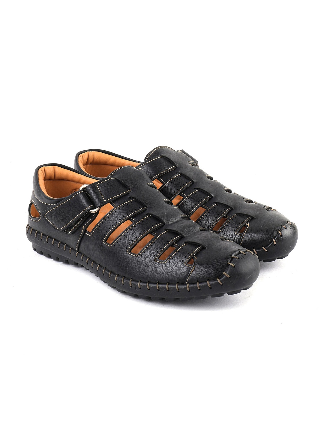 

BRATVA Men Perforated Fisherman Sandals, Black