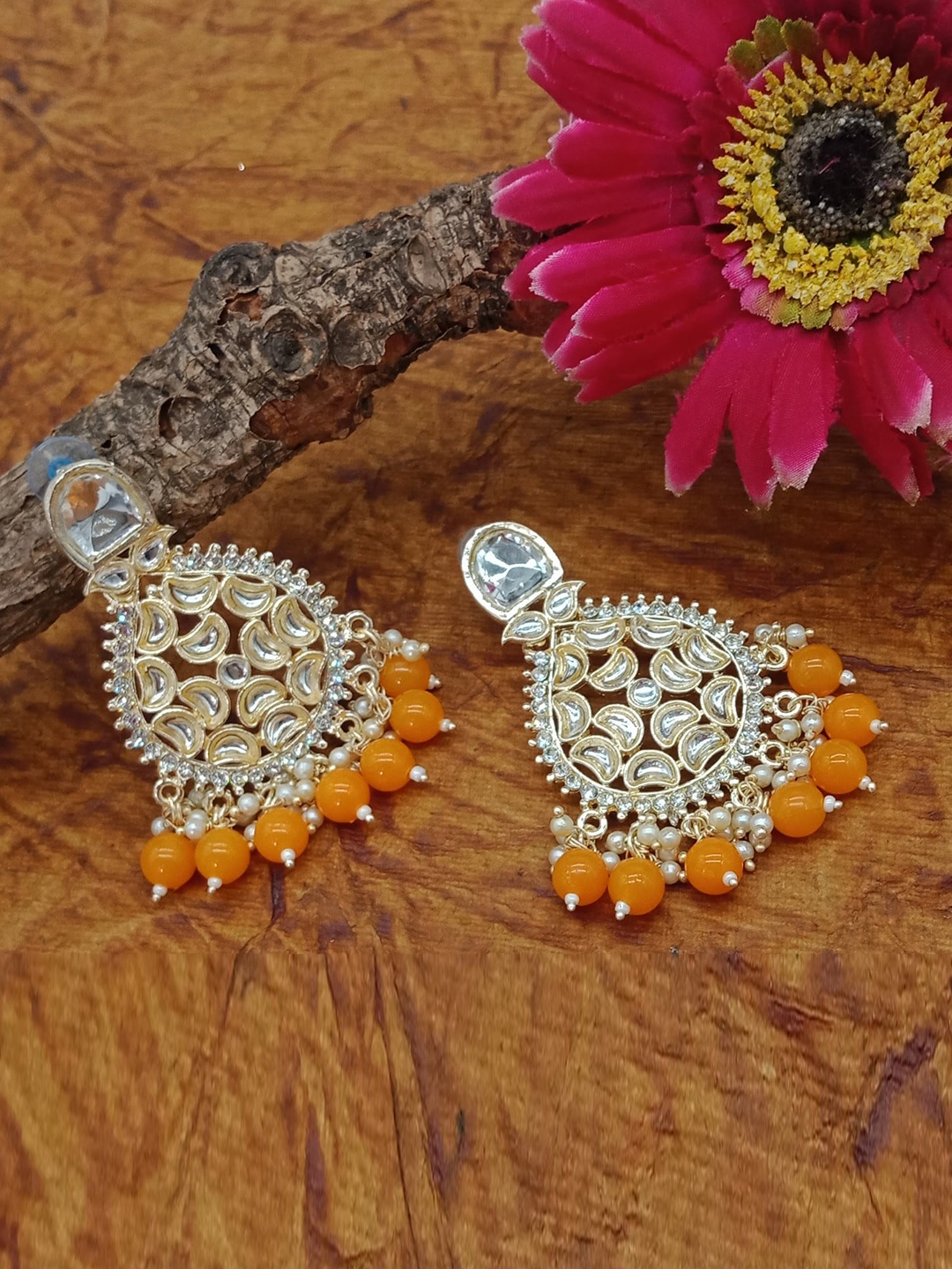 

AASHISH IMITATION Contemporary Drop Earrings, Orange
