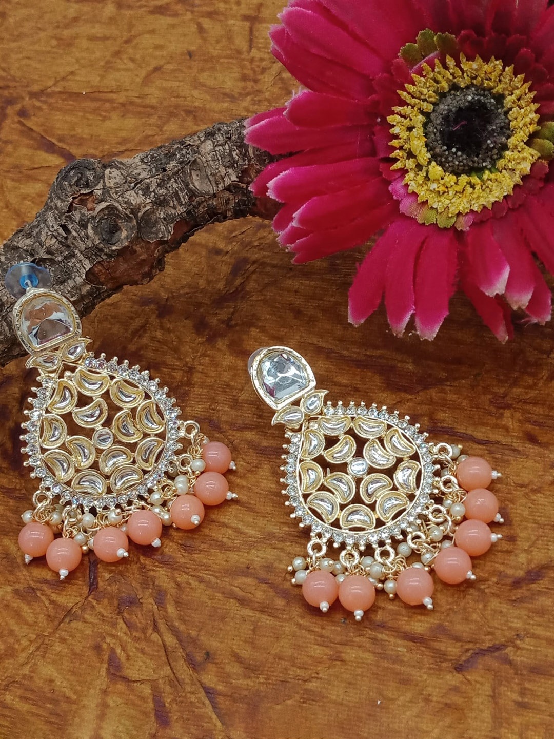 

AASHISH IMITATION Gold Plated Stone And Beads Studded Drop Earrings