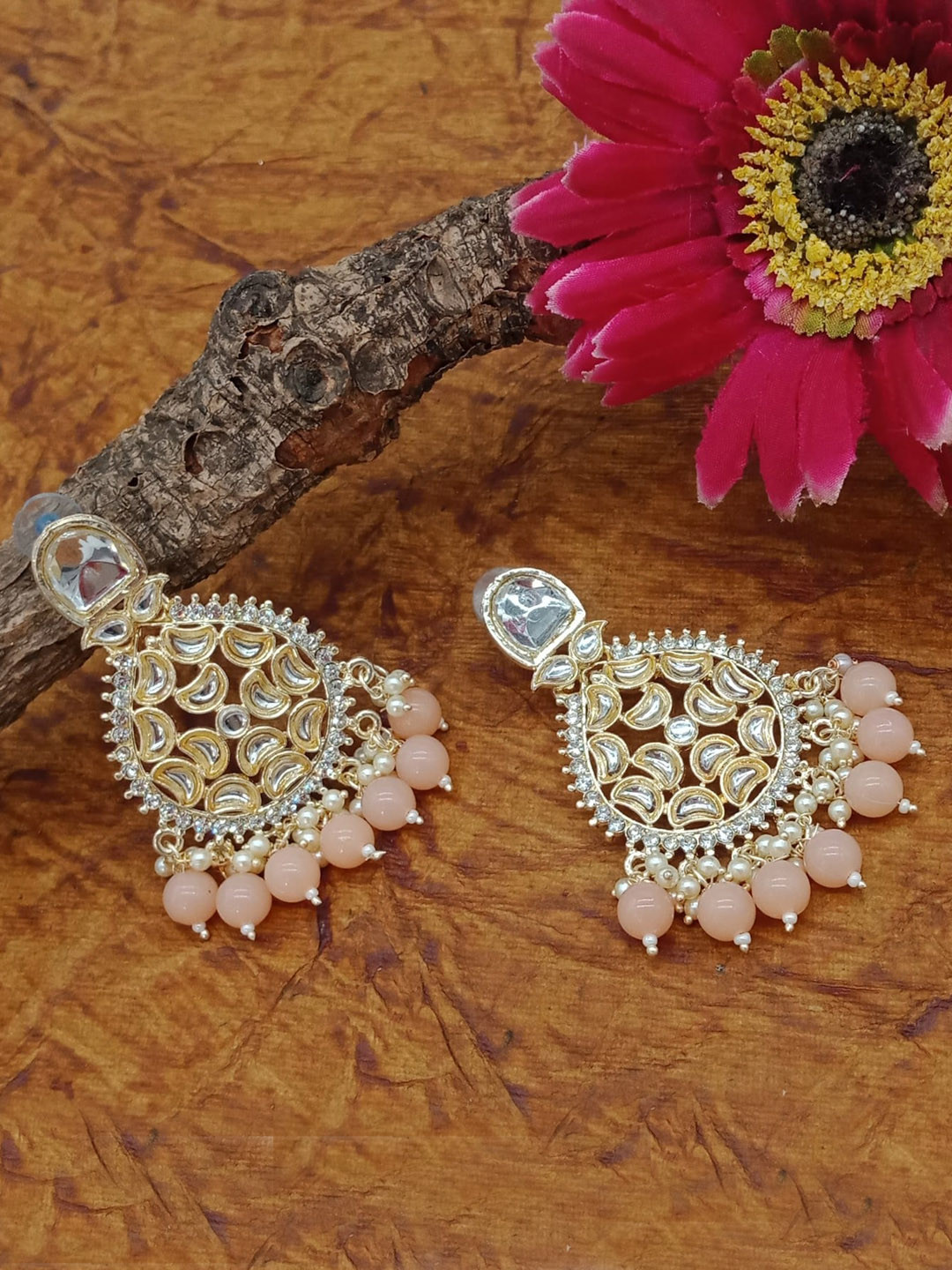 

AASHISH IMITATION Gold Plated Stone And Beads Studded Drop Earrings