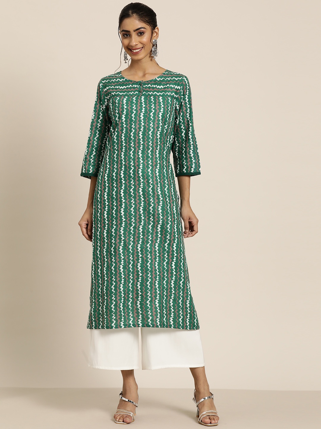 

HERE&NOW Abstract Printed Pure Cotton Kurta, Green