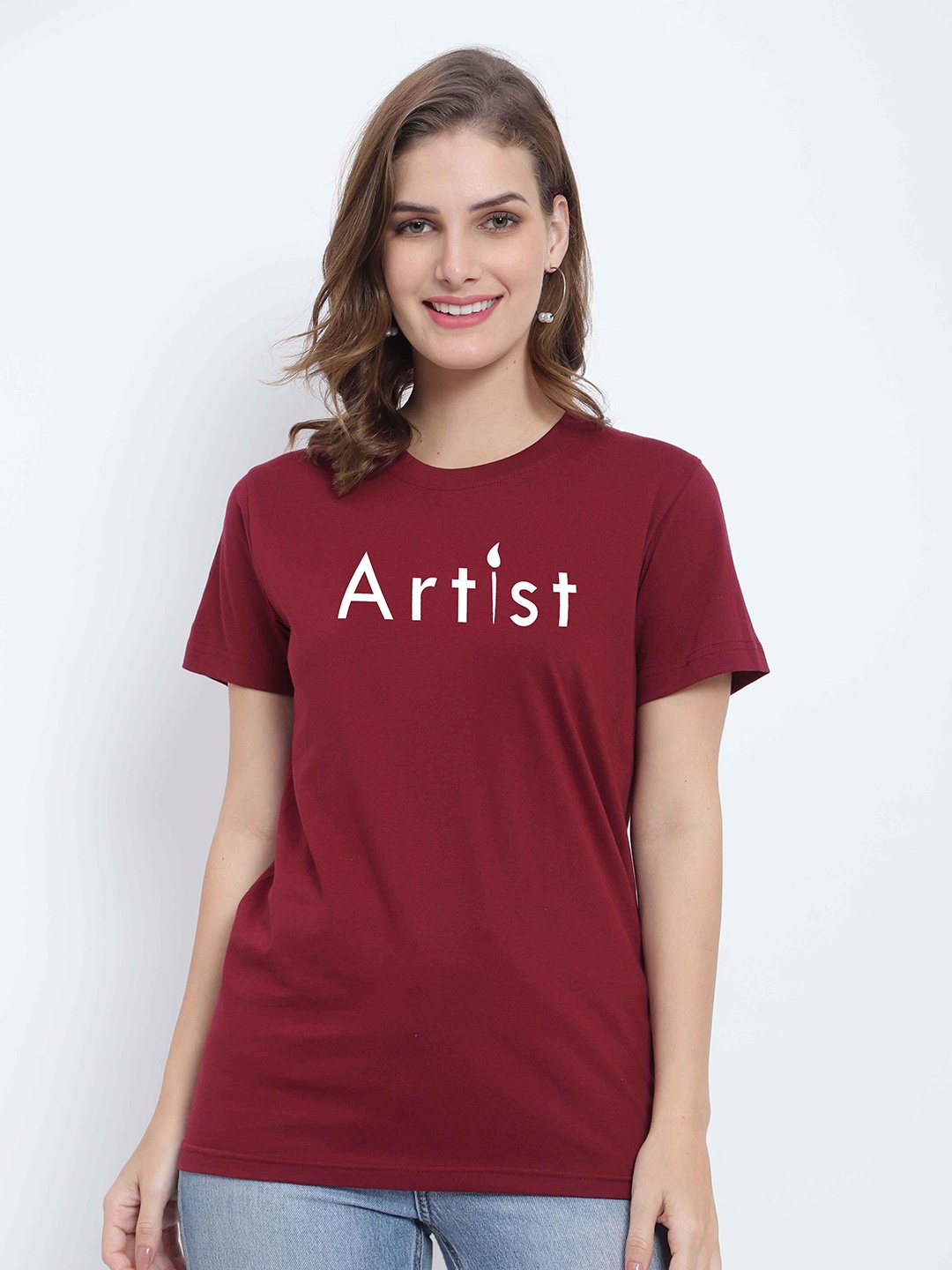

T-SHIRT TRUCK Typography Printed Cotton T-Shirt, Maroon