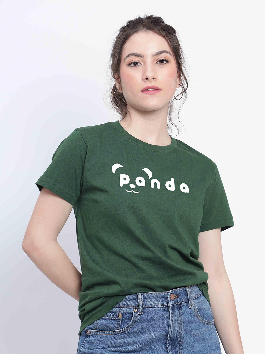 

T-SHIRT TRUCK Panda Typography Printed Cotton T-Shirt, Green