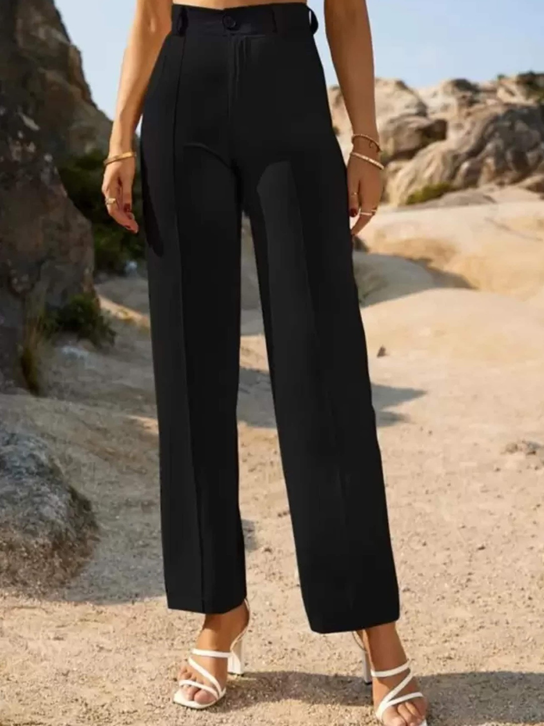 

BAESD Women Relaxed Straight Fit Parallel Trousers, Black