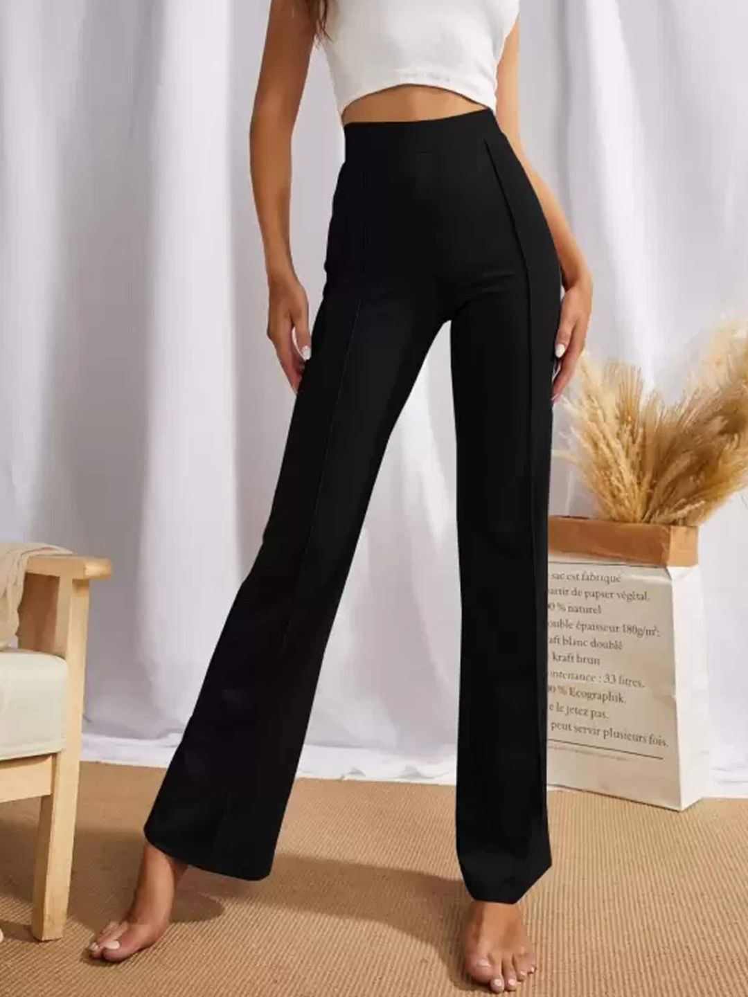 

BAESD Women Relaxed Fit Parallel Trousers, Black