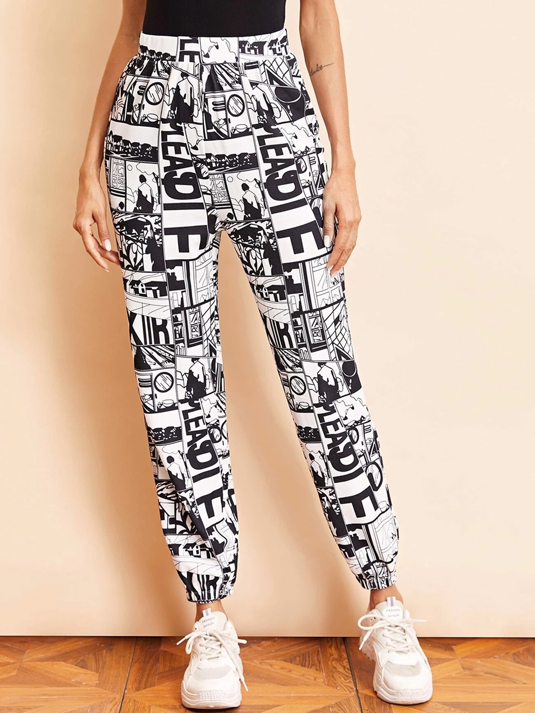 

BAESD Women Abstract Printed Relaxed Fit Joggers, White