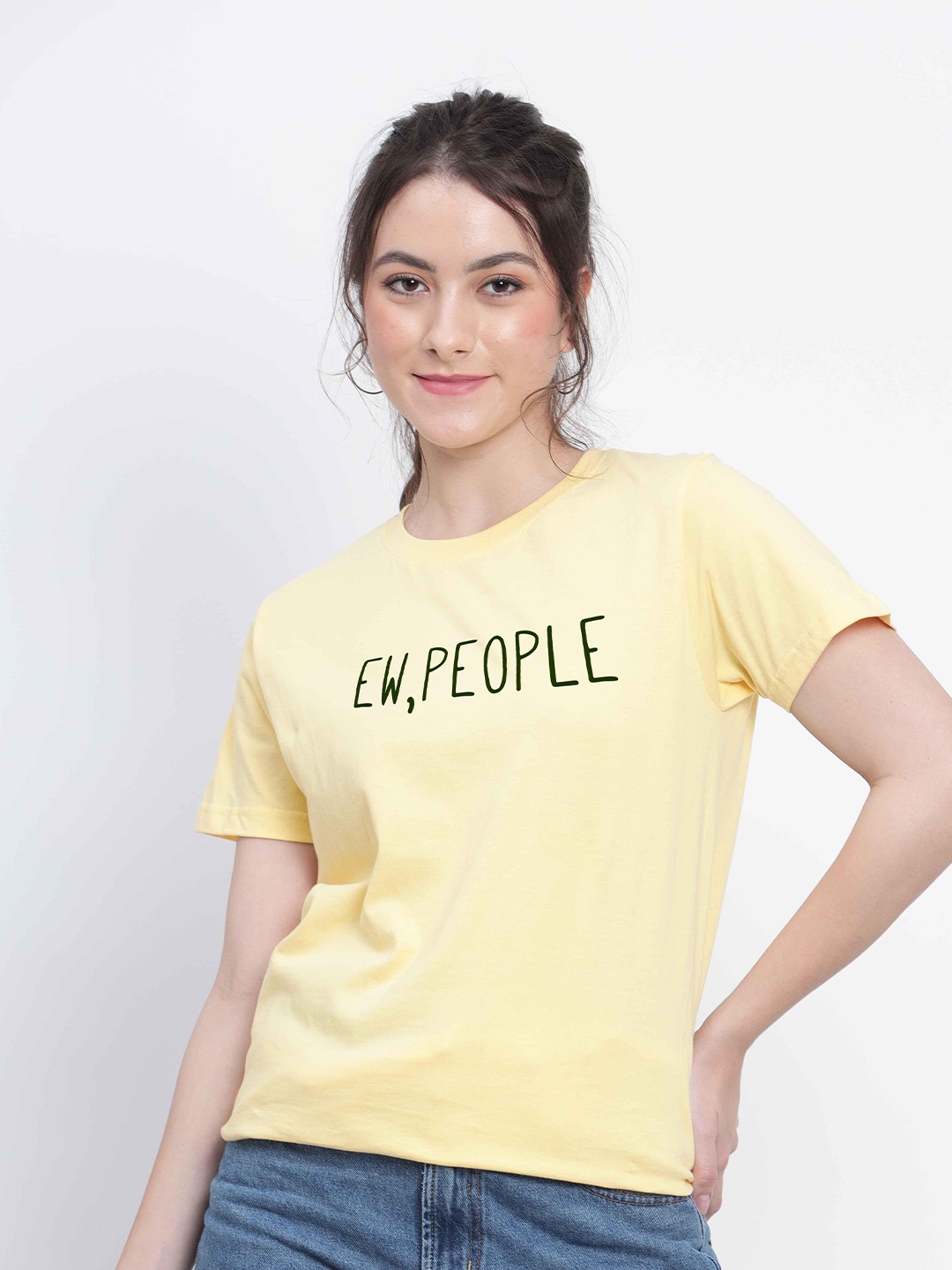 T-SHIRT TRUCK Typography Printed Cotton T-Shirt, Yellow