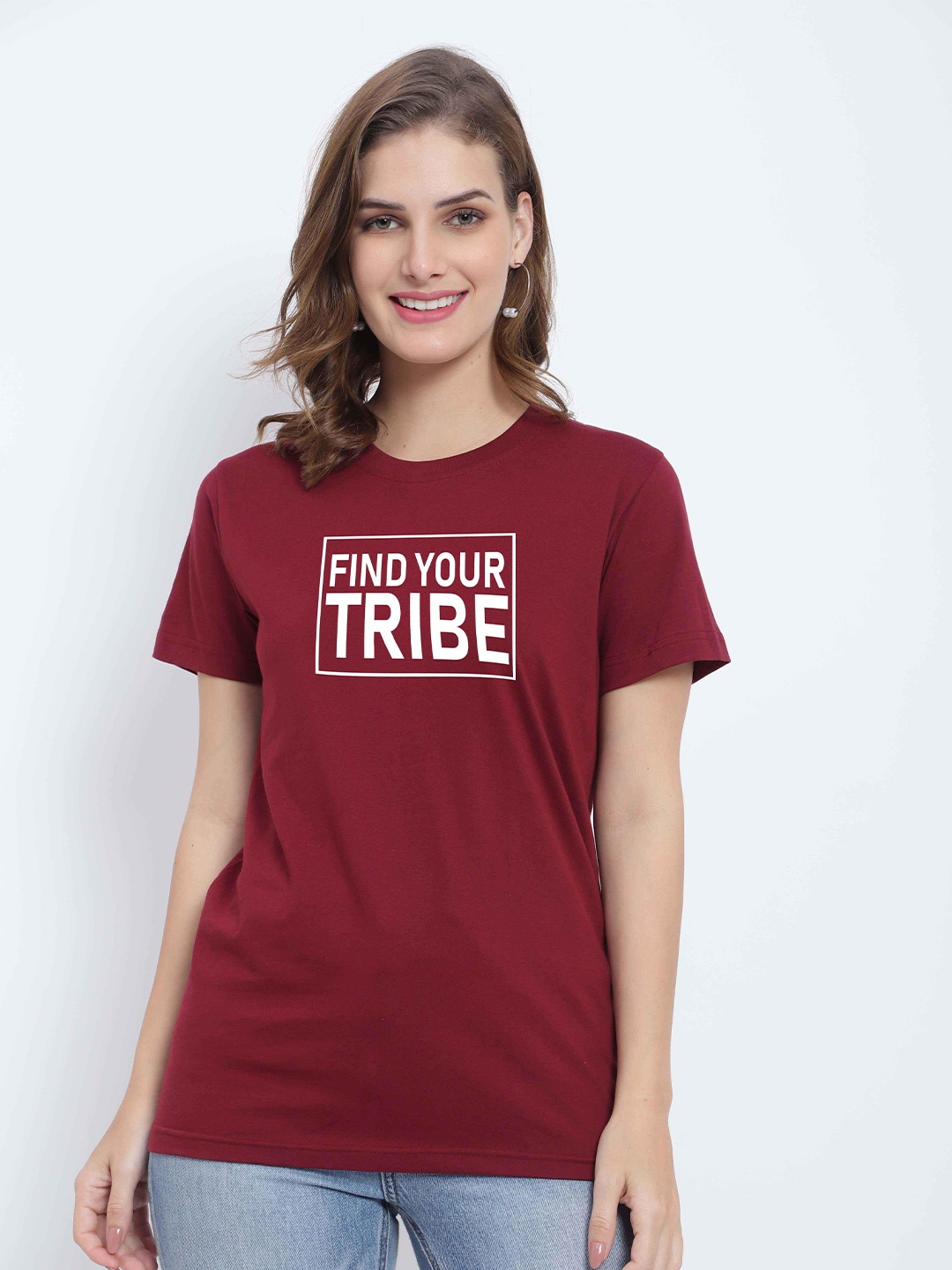 

T-SHIRT TRUCK Typography Printed Cotton T-Shirt, Maroon