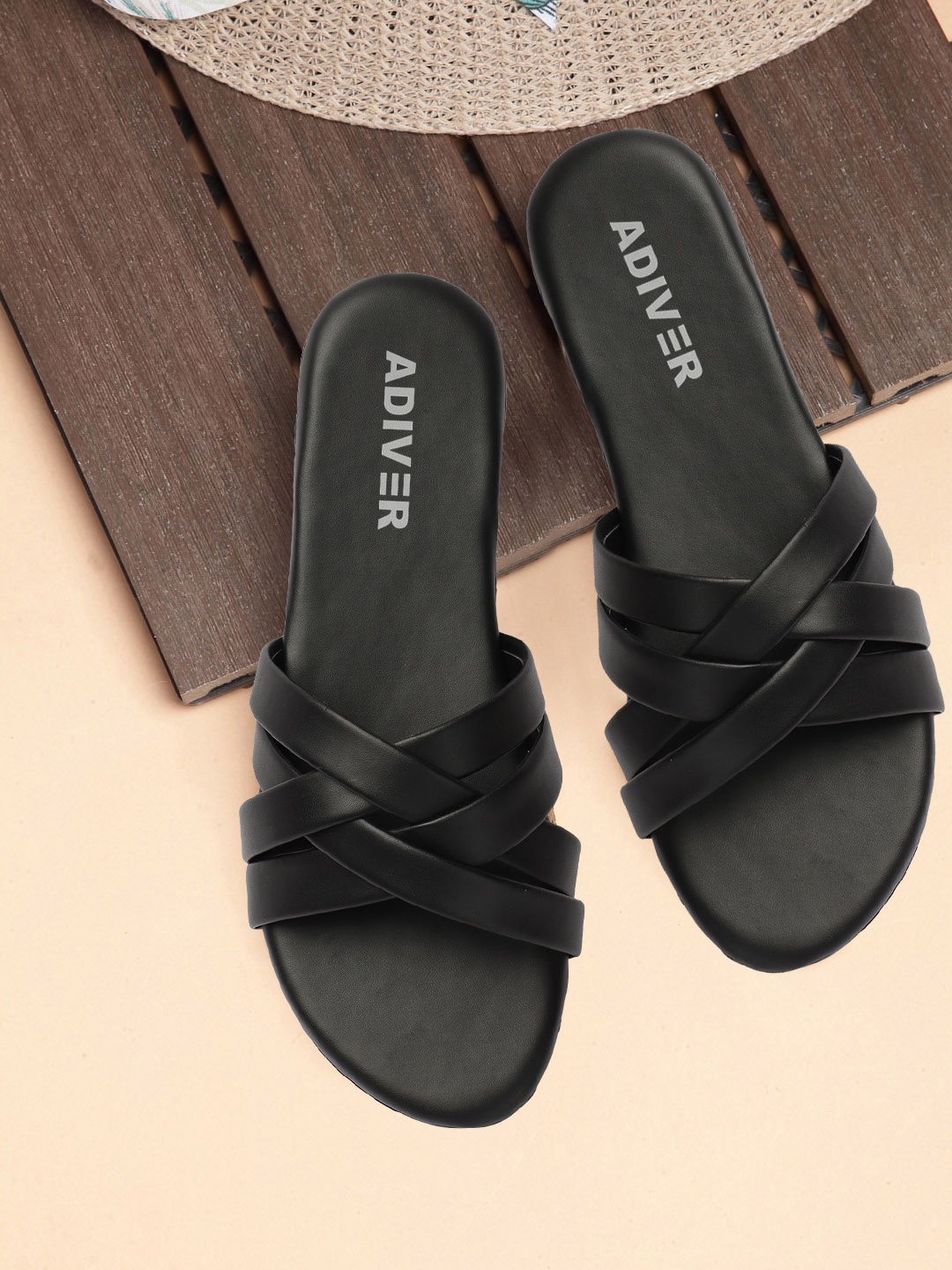 

ADIVER Women Strappy Open Toe Flats, Black