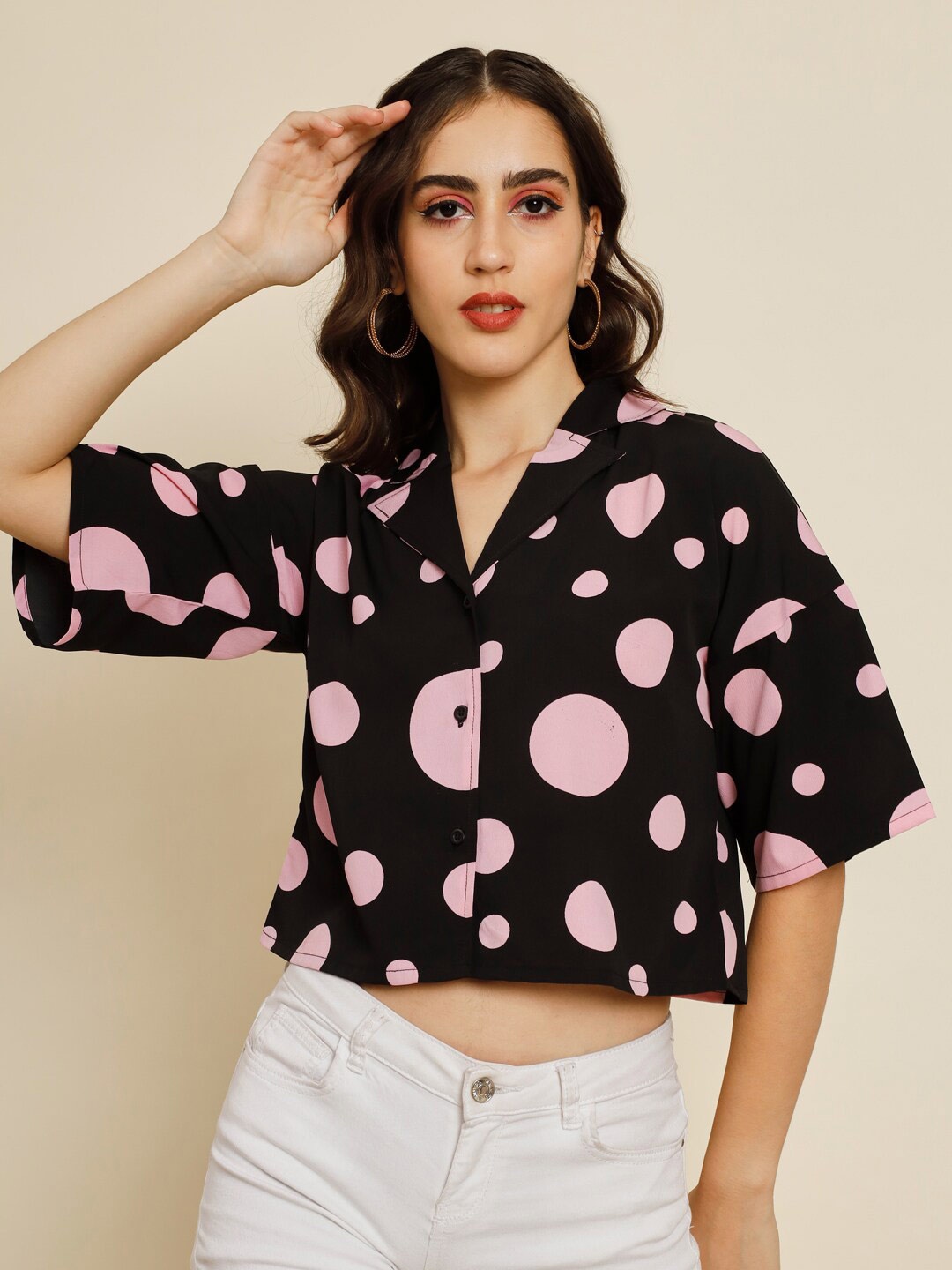 

BAESD Comfort Polka Dot Opaque Printed Casual Shirt, Black