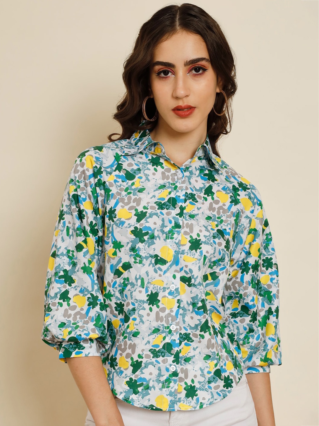 BAESD Comfort Floral Opaque Printed Casual Shirt, White