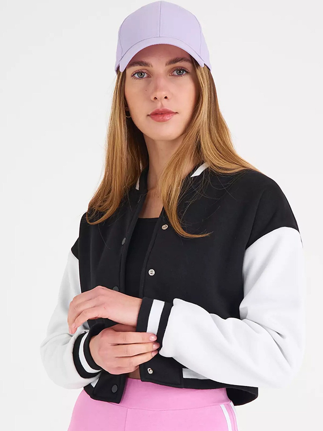 

BAESD Stand Collar Varsity Jacket, Black