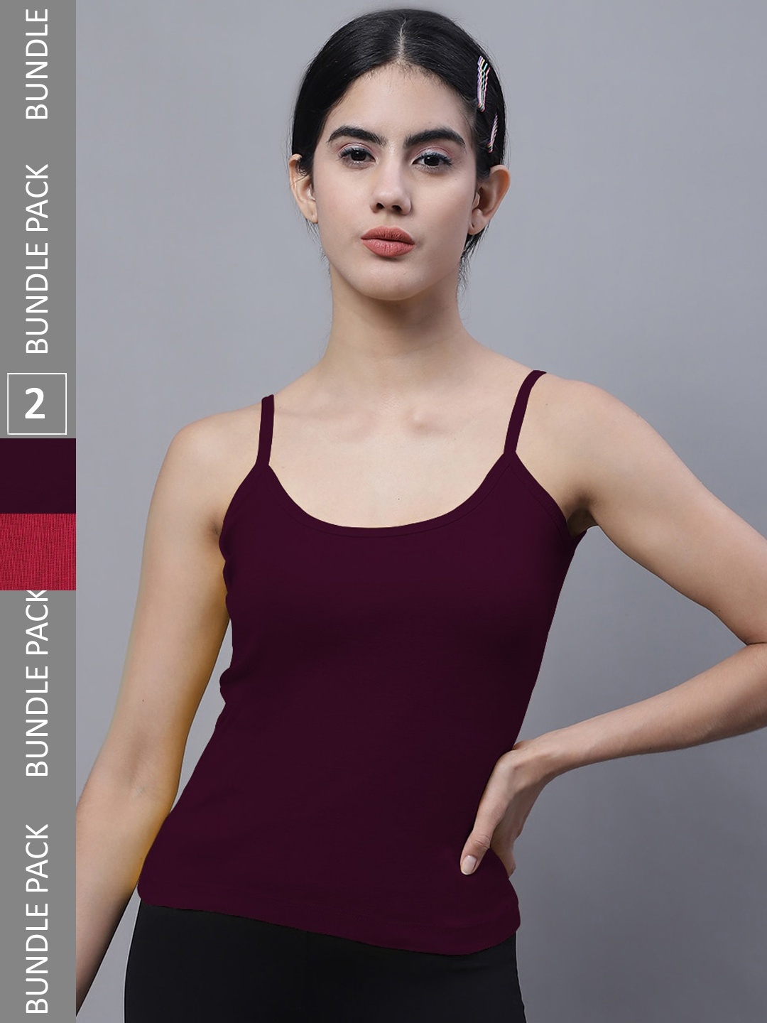 

FBAR Pack Of 2 U-Neck Bio Wash Pure Cotton Camisoles, Purple