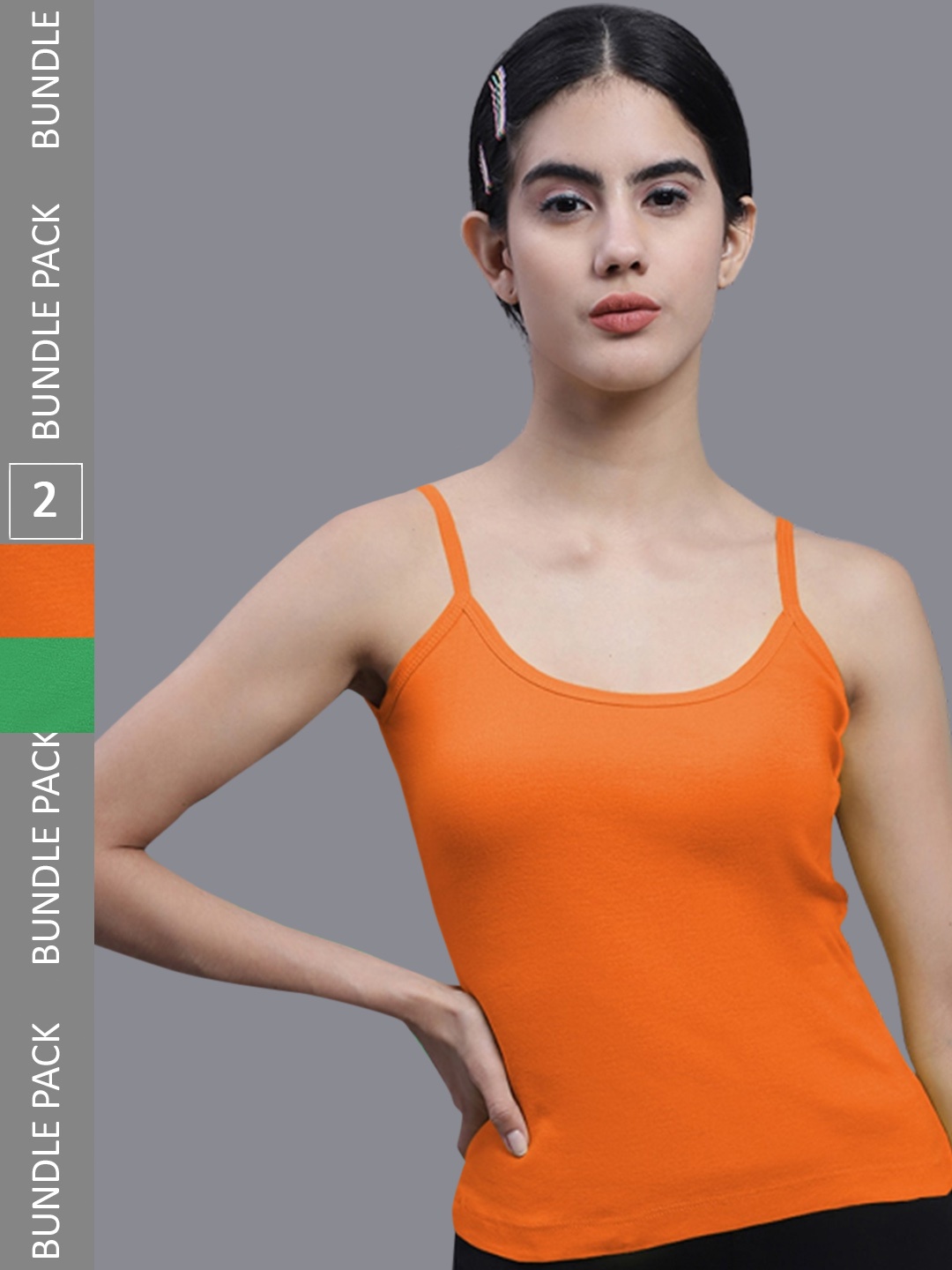 

FBAR Pack Of 2 U Neck Shoulder Straps Non Padded Camisoles, Orange