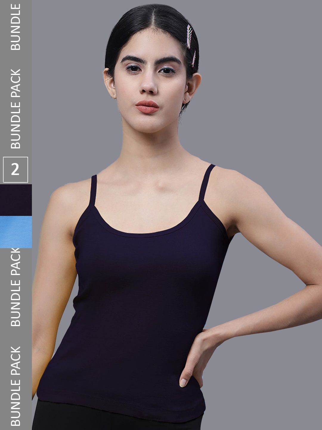 

FBAR Pack Of 2 Pure Cotton Bio Wash Camisoles, Navy blue