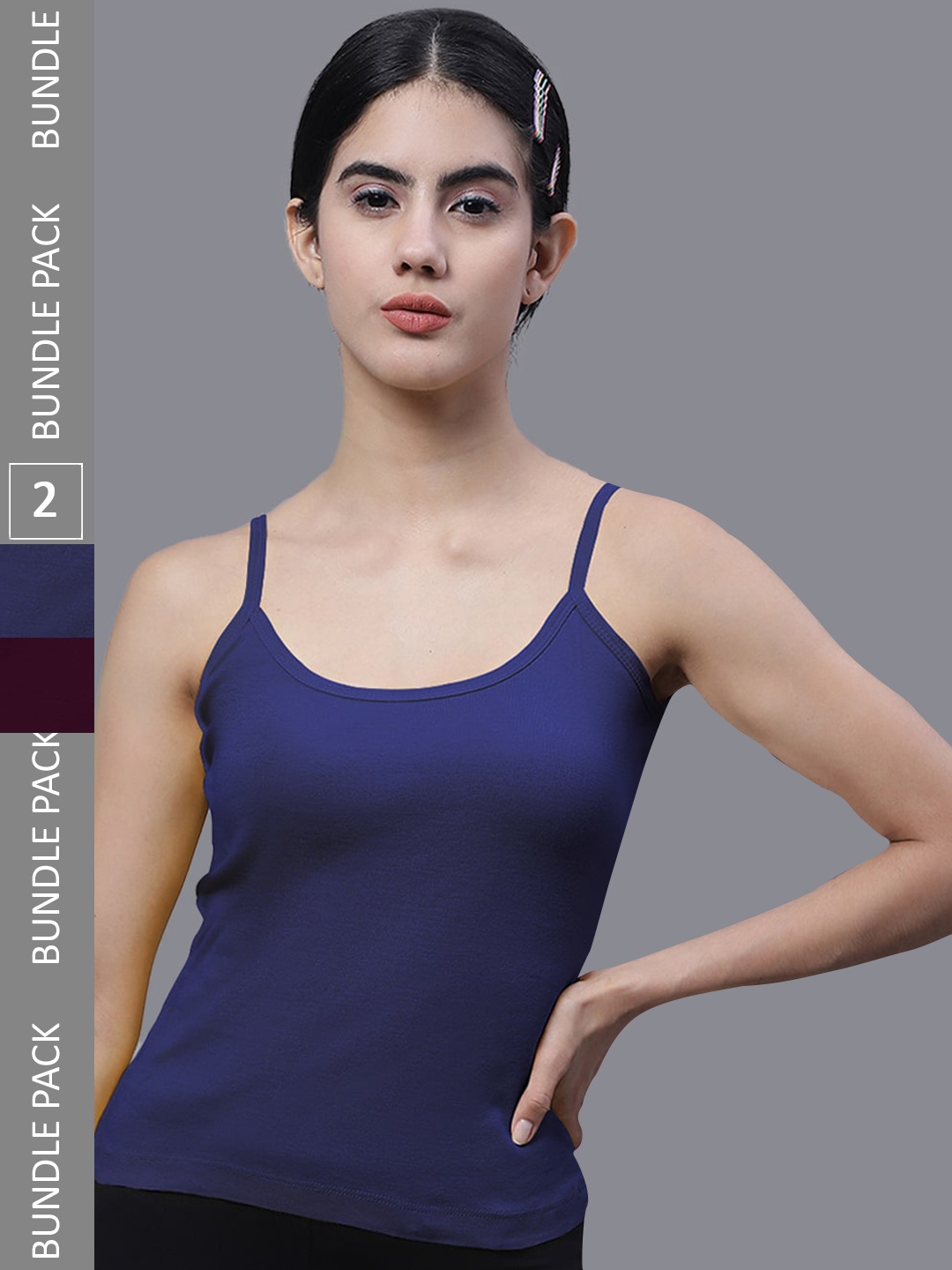 

FBAR Pack Of 2 U-Neck Pure Cotton Bio Wash Camisoles, Blue