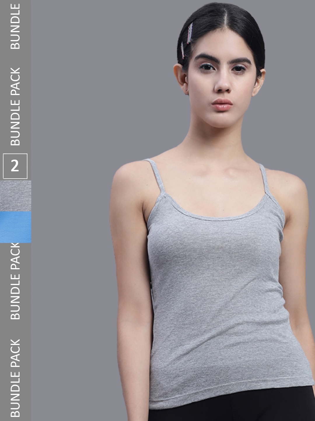 

FBAR Pack Of 2 Shoulder Straps Skin Friendly Bio Wash Pure Cotton Camisoles, Grey