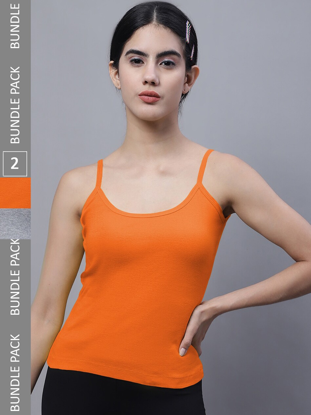 

FBAR Pack Of 2 Non Padded Bio-Wash Pure Cotton Camisoles, Orange