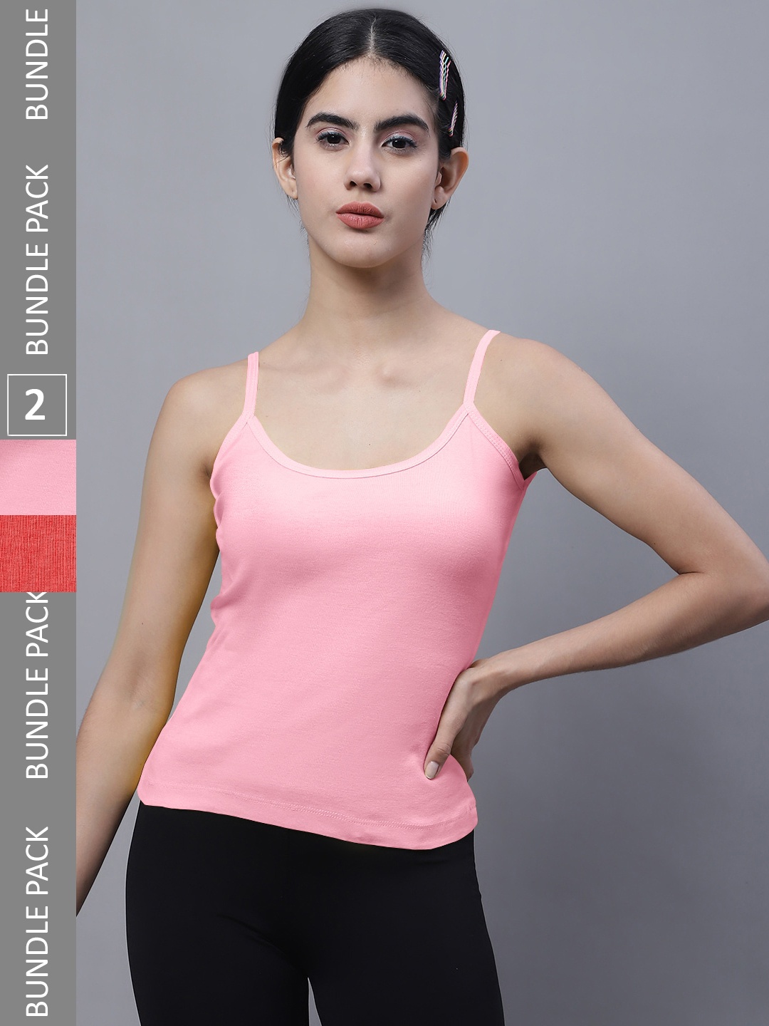 

FBAR Pack Of 2 Pure Cotton U-Neck Camisoles, Peach