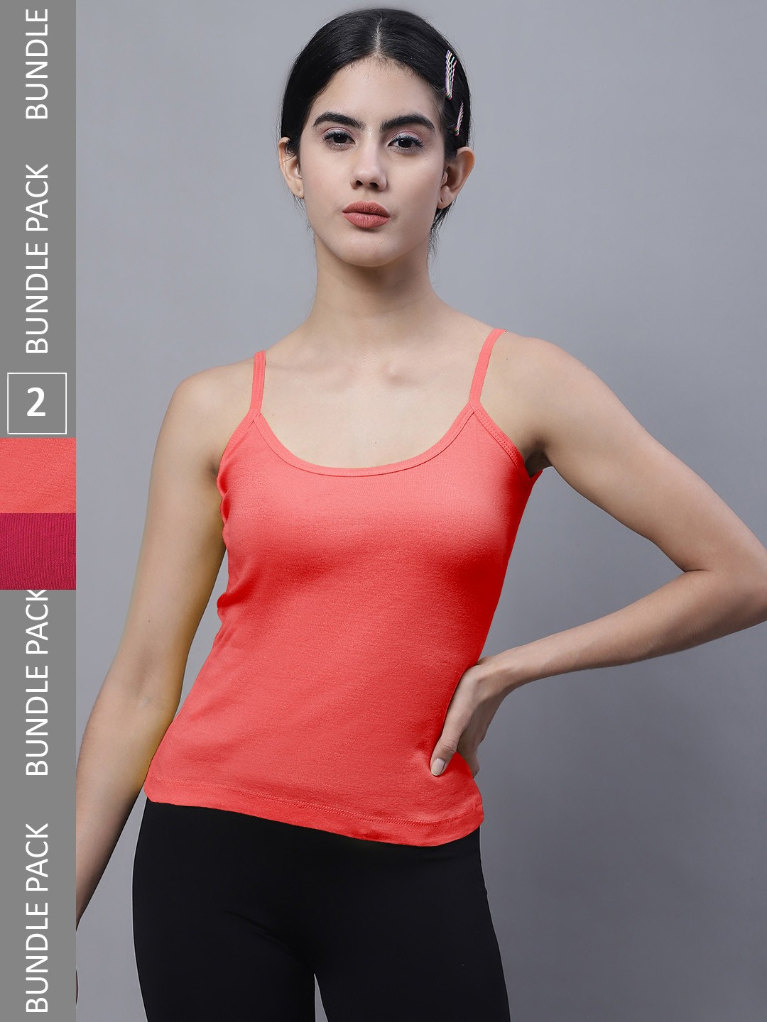 

FBAR Pack Of 2 U-Neck Pure Cotton Bio Wash Camisoles, Pink