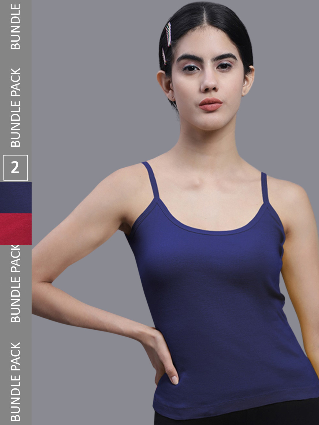 

FBAR Pack Of 2 U-Neck Pure Cotton Bio Wash Camisoles, Blue