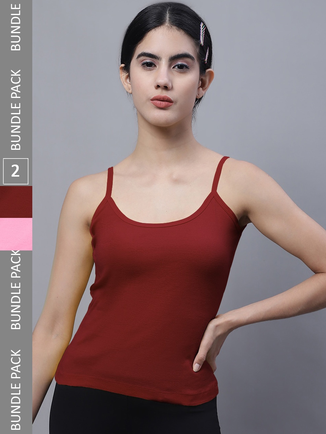 

FBAR Pack Of 2 Pure Cotton Rib U-Neck Bio Wash Camisoles, Pink