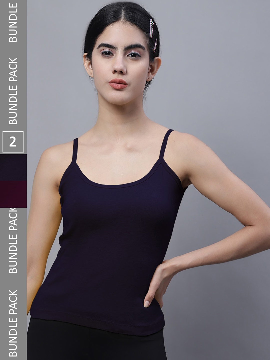 

FBAR Pack Of 2 Sleeveless Non Padded Pure Cotton Bio Wash Camisoles, Purple