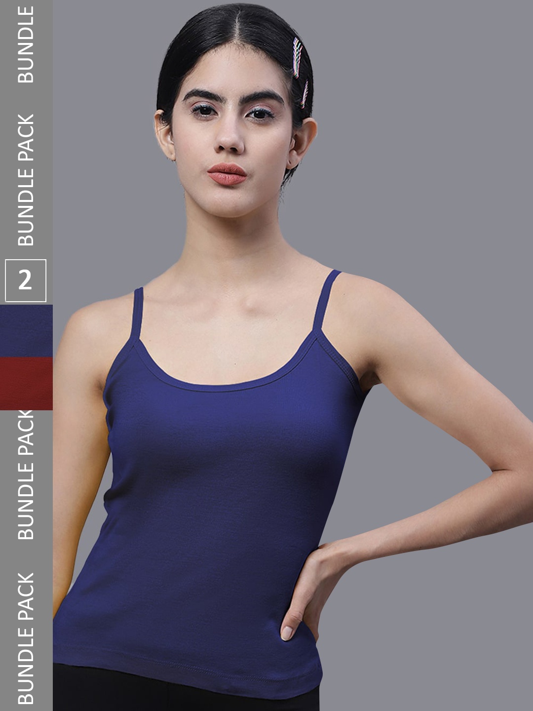 

FBAR Pack Of 2 U-Neck Bio Wash Pure Cotton Camisoles, Blue