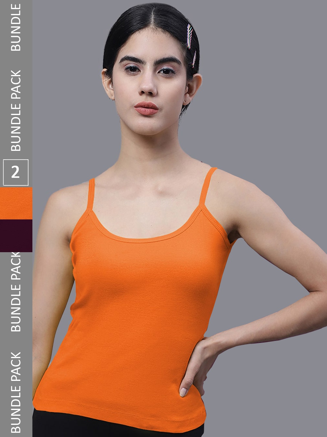 

FBAR Pack Of 2 Shoulder Straps Skin Friendly Bio Wash Cotton Camisoles, Orange