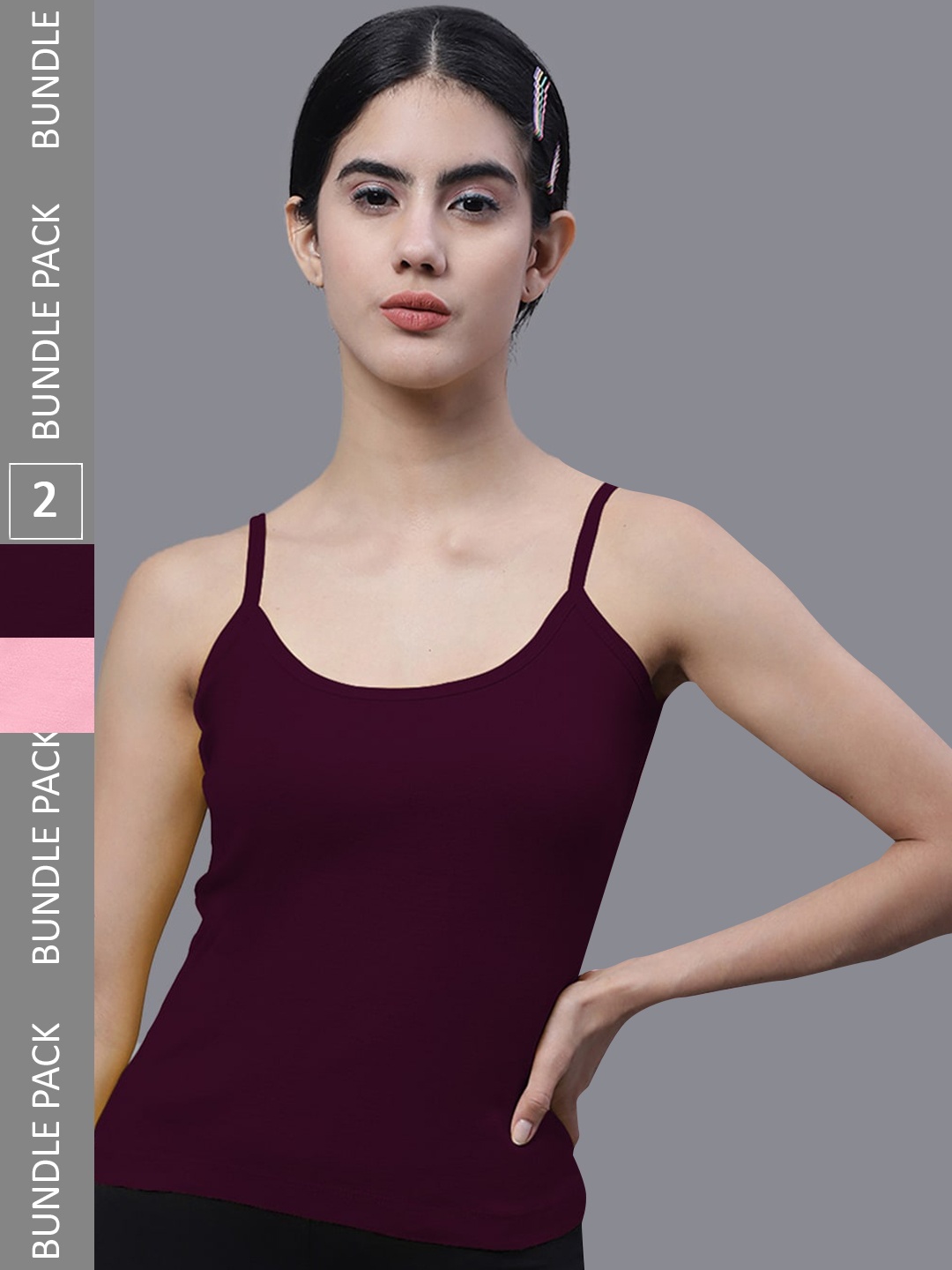 

FBAR Pack Of 2 U-Neck Pure Cotton Bio Wash Camisoles, Purple