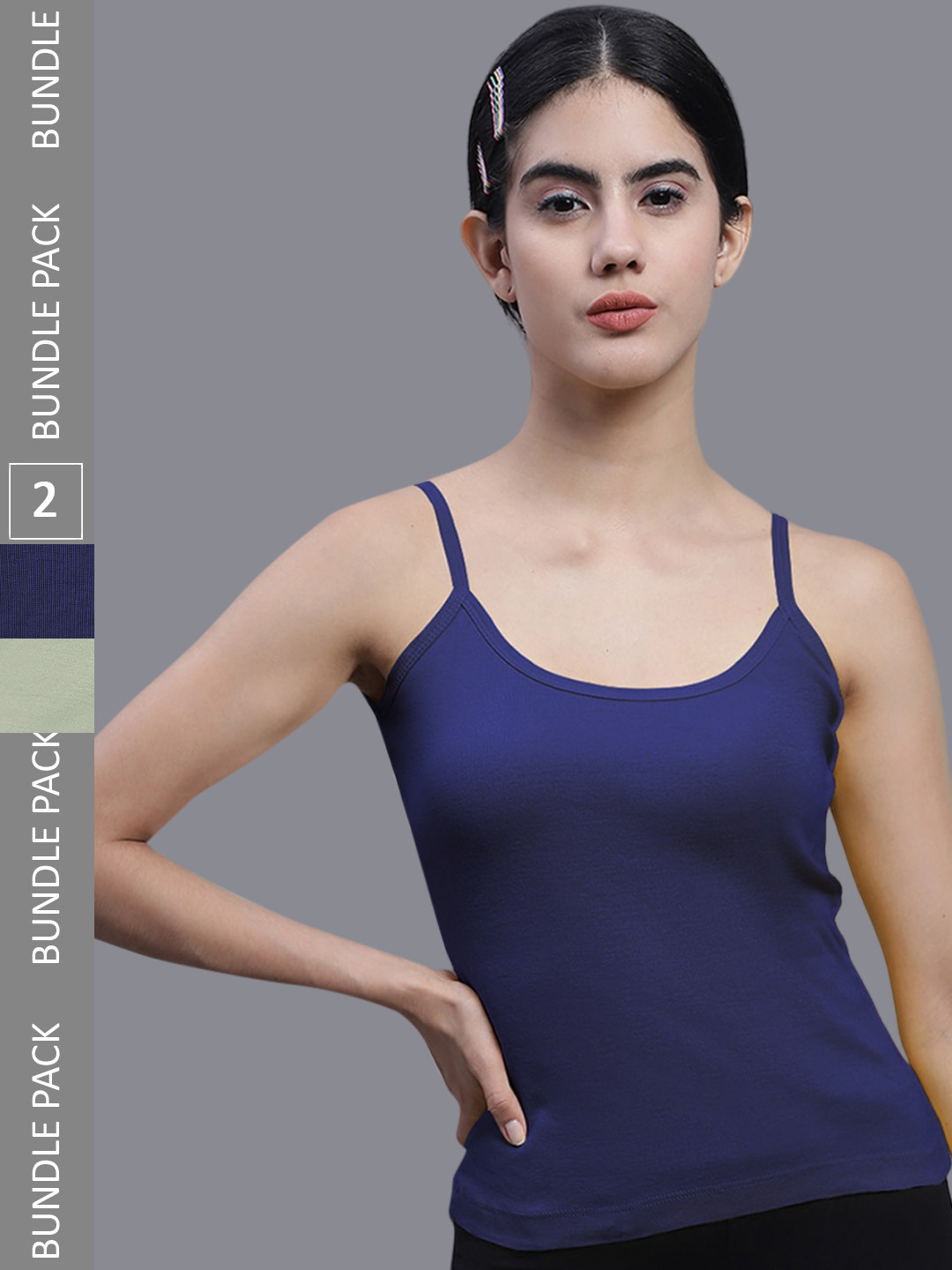 

FBAR Pack Of 2 Pure Cotton Rib U-Neck Bio Wash Camisoles, Blue