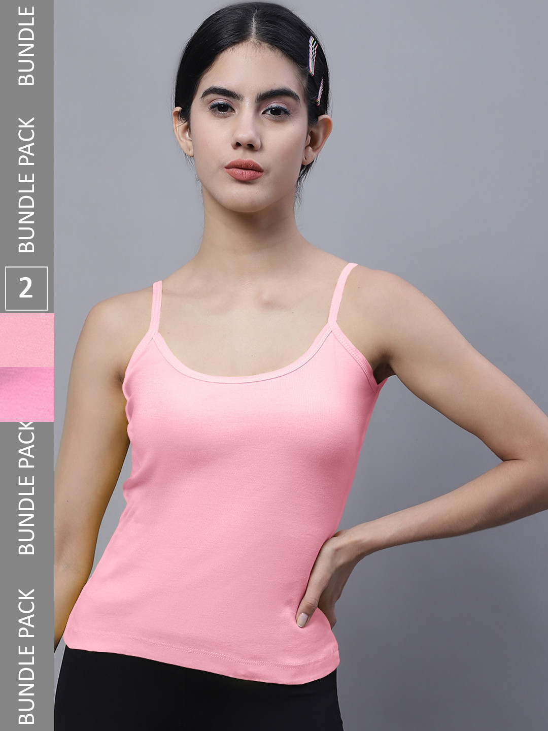 

FBAR Pack Of 2 U-Neck Bio Wash Pure Cotton Camisoles, Pink