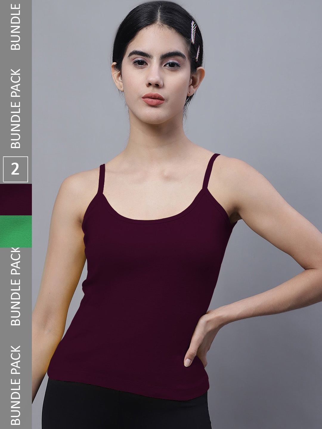 

FBAR Pack Of 2 U-Neck Bio Wash Pure Cotton Camisoles, Purple