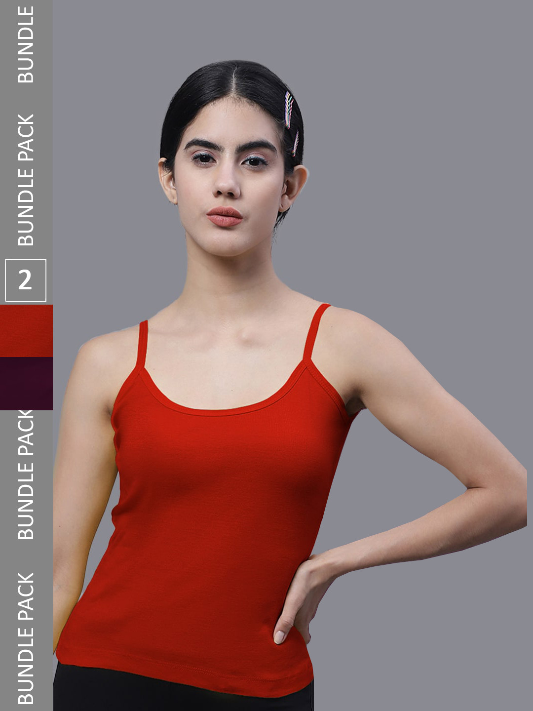 

FBAR Pack Of 2 U-Neck Bio Wash Pure Cotton Camisoles, Red