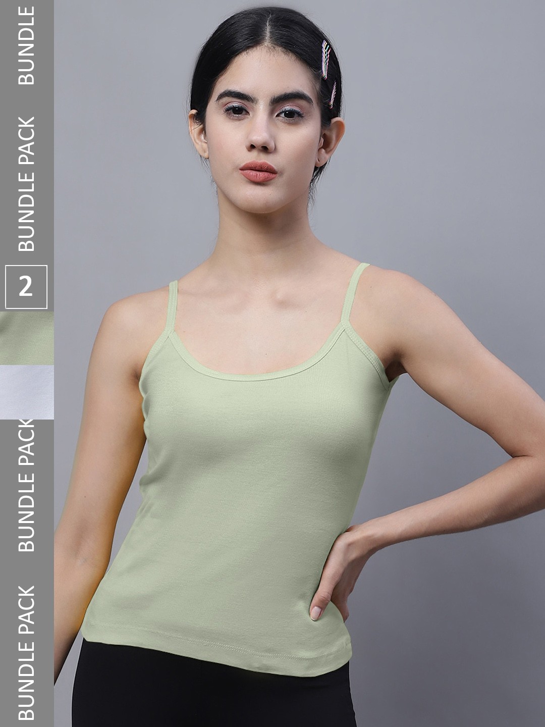 

FBAR Pack Of 2 U-Neck Bio Wash Pure Cotton Camisoles, Green