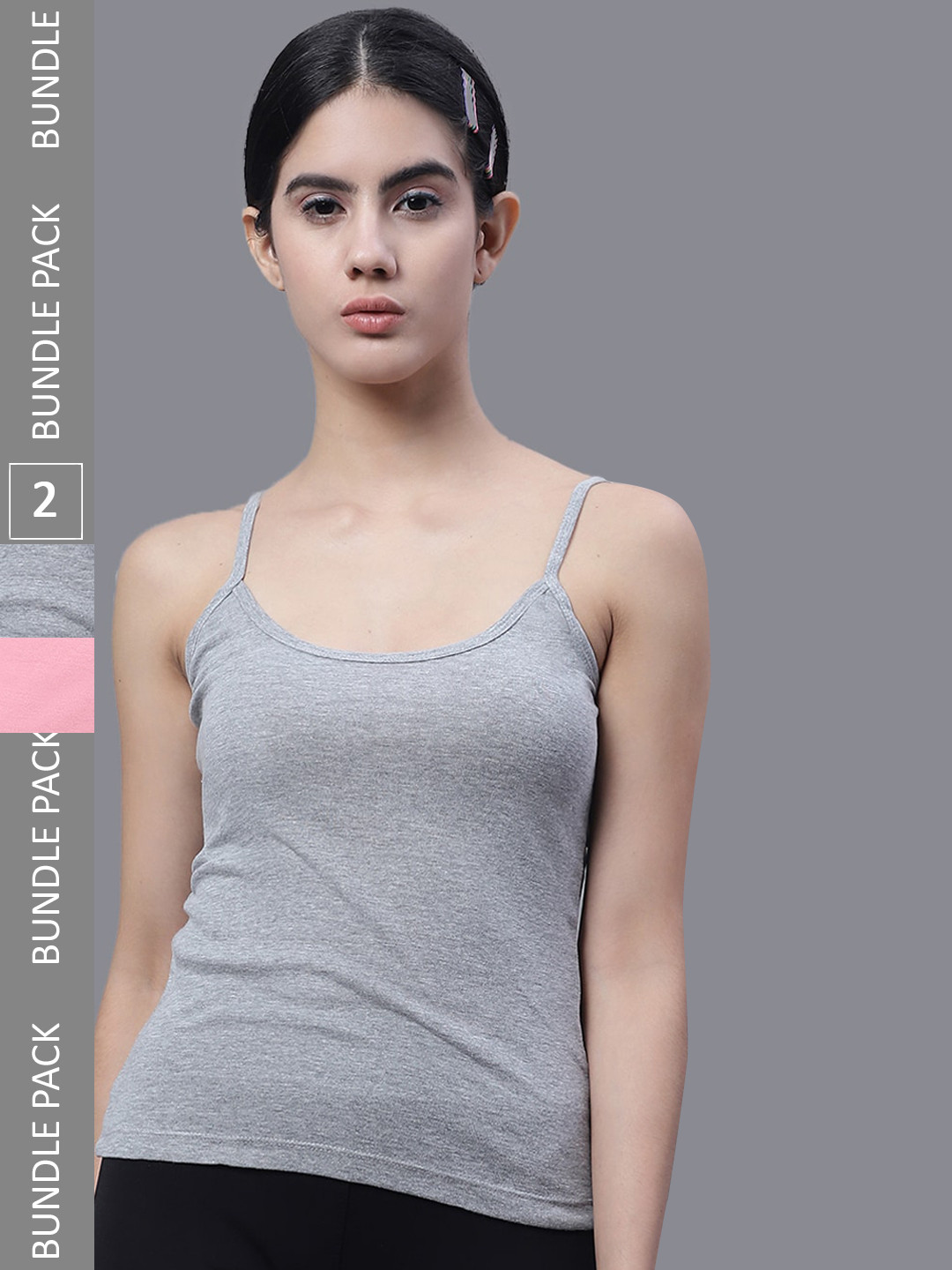 

FBAR Pack Of 2 U-Neck Bio Wash Pure Cotton Camisoles, Grey