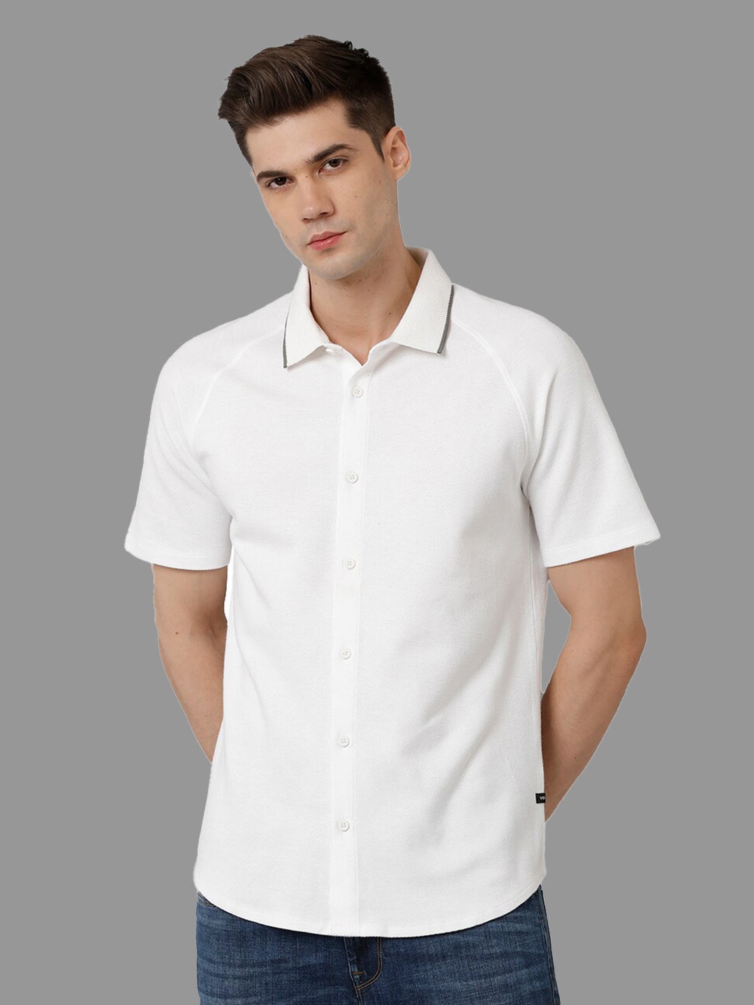 

Voi Jeans Classic Self Design Spread Collar Cotton Casual Shirt, White