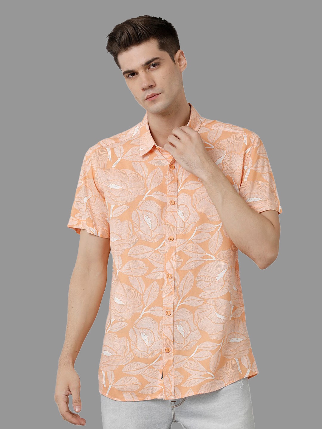 

Voi Jeans Classic Floral Printed Slim Fit Casual Shirt, Orange