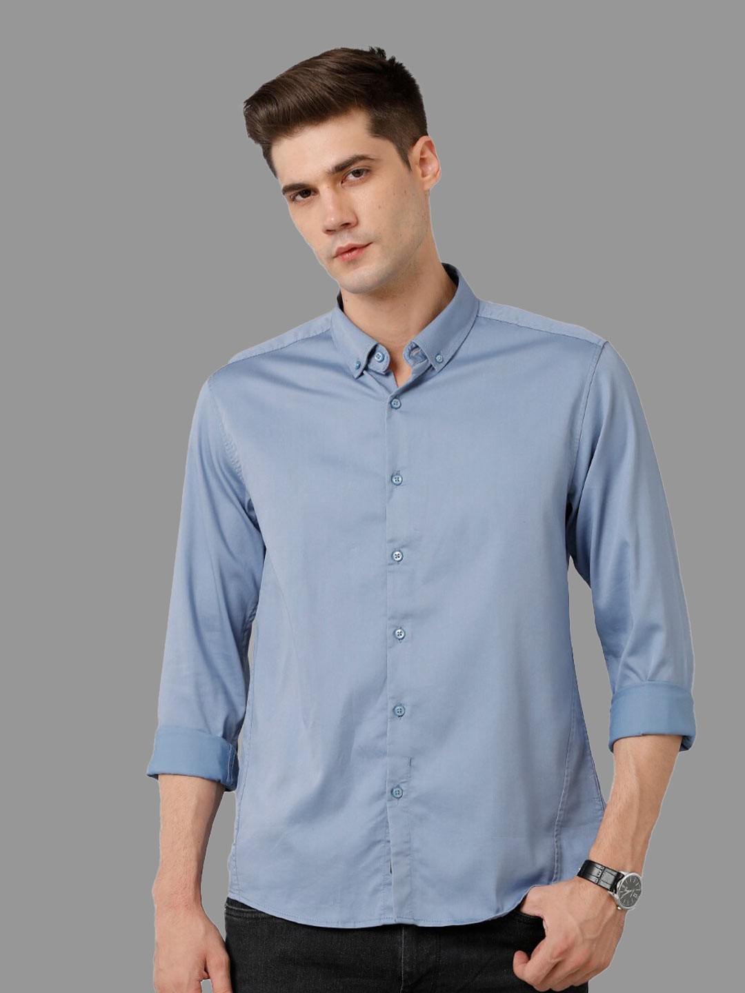 

Voi Jeans Classic Button Down Collar Pure Cotton Slim Fit Casual Shirt, Blue
