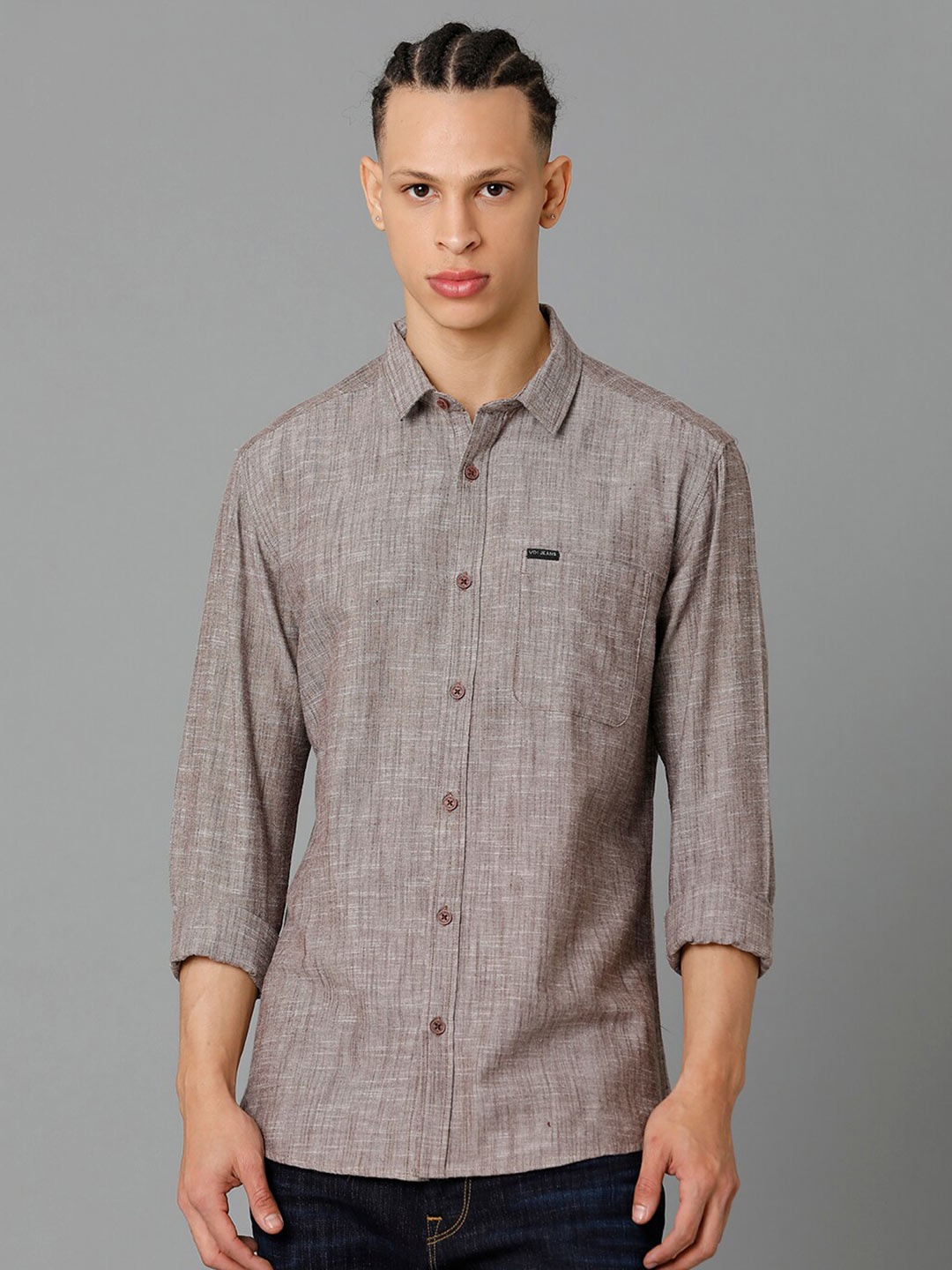 

Voi Jeans Classic Spread Collar Pure Cotton Slim Fit Casual Shirt, Brown
